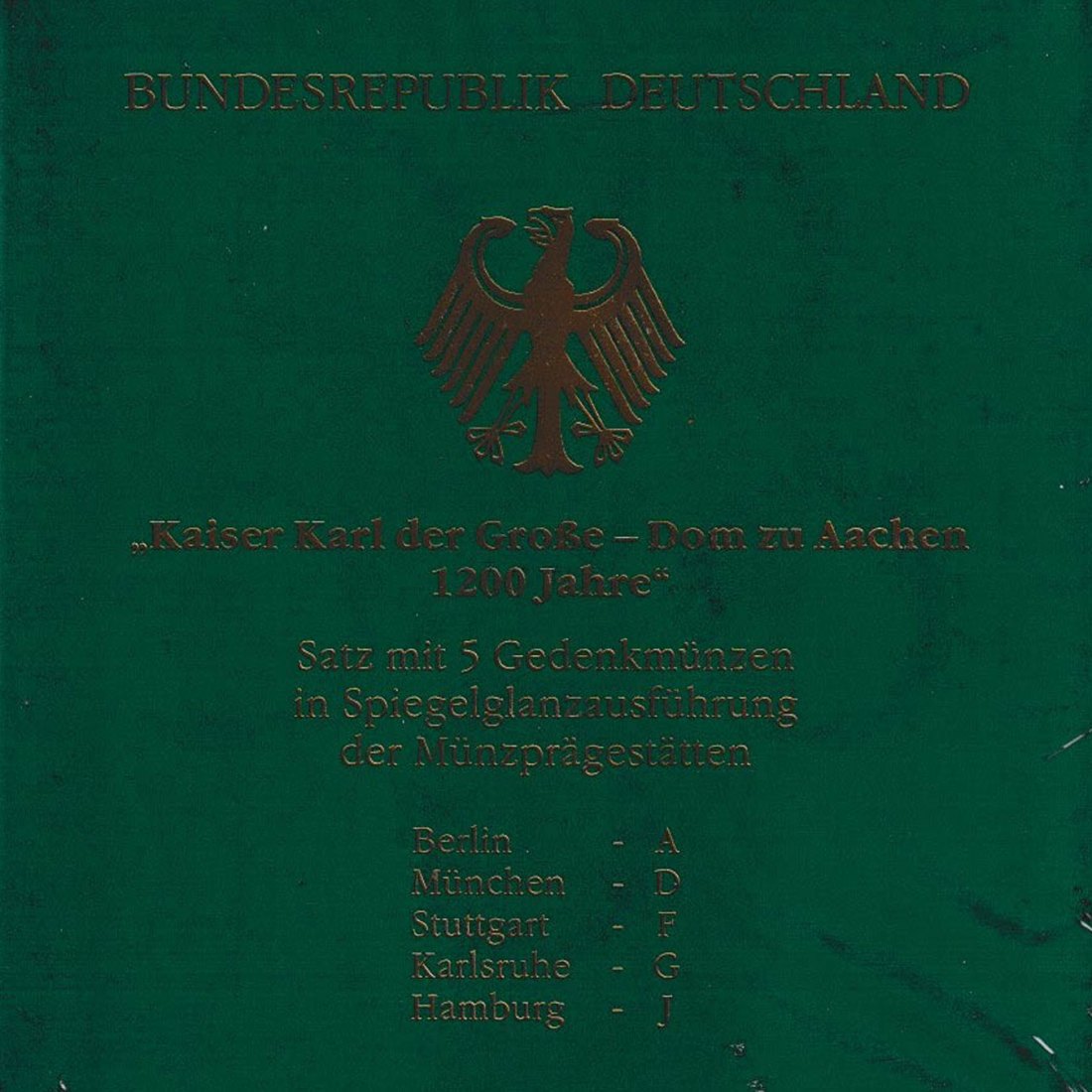  Offiz 5x 10-DM-Silbermünzen BRD *Kaiser Karl der Große-Dom zu Aachen 2000 *PP* 71,2g Feins.   