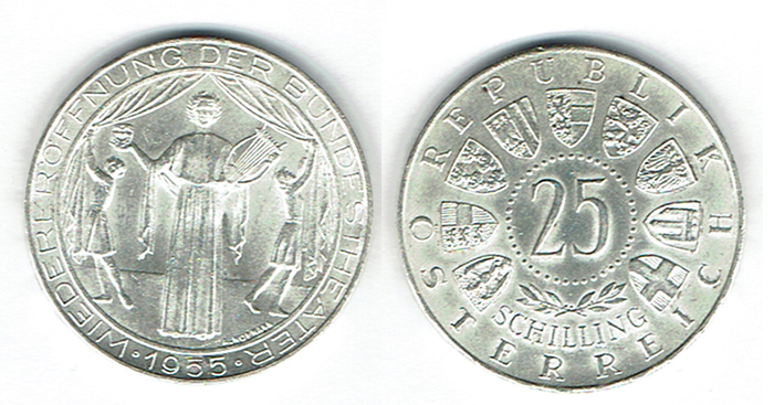  SZAIVERT REPUBLIK ÖSTERREICH VON 1923 BIS 1955 25 SCHILLING BUNDESTHEATER 1 SCHILLING HALBSCHILLING   