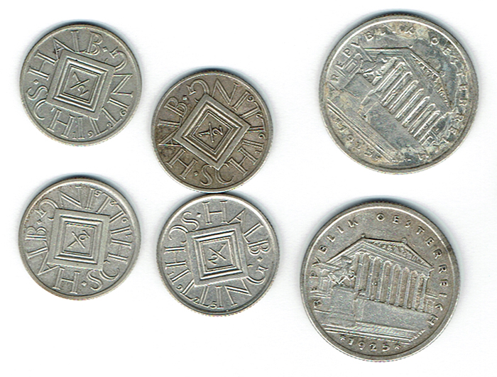  SZAIVERT REPUBLIK ÖSTERREICH VON 1923 BIS 1955 25 SCHILLING BUNDESTHEATER 1 SCHILLING HALBSCHILLING   