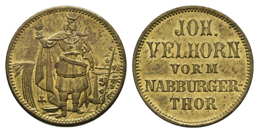  Bayern, Amberg, Joh. Velhorn vor'm Babburger Thor, Trinkszene, Messing; Menzel 502   