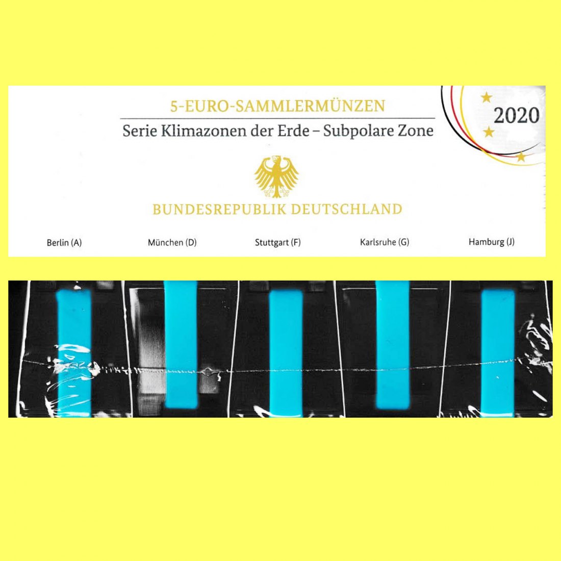  Offiz. 5x 5-Euromünzen mit Polymerring A-J BRD *Subpolare Zone* 2020 *PP*   