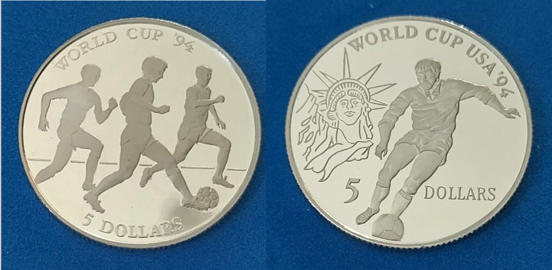  2x 5 Dollar 1991 Cook Island und Nuie - WORLD CUP '94 - .500 Silber, UNC, pP, Feingewicht:9,95gr.   