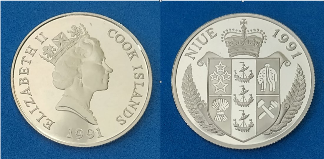  2x 5 Dollar 1991 Cook Island und Nuie - WORLD CUP '94 - .500 Silber, UNC, pP, Feingewicht:9,95gr.   