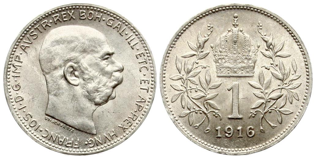  Österreich, Franz-Josef: 1 Krone 1916, Silber, 5 gr. 835er, 4,18 fein, PRACHTSTÜCK   