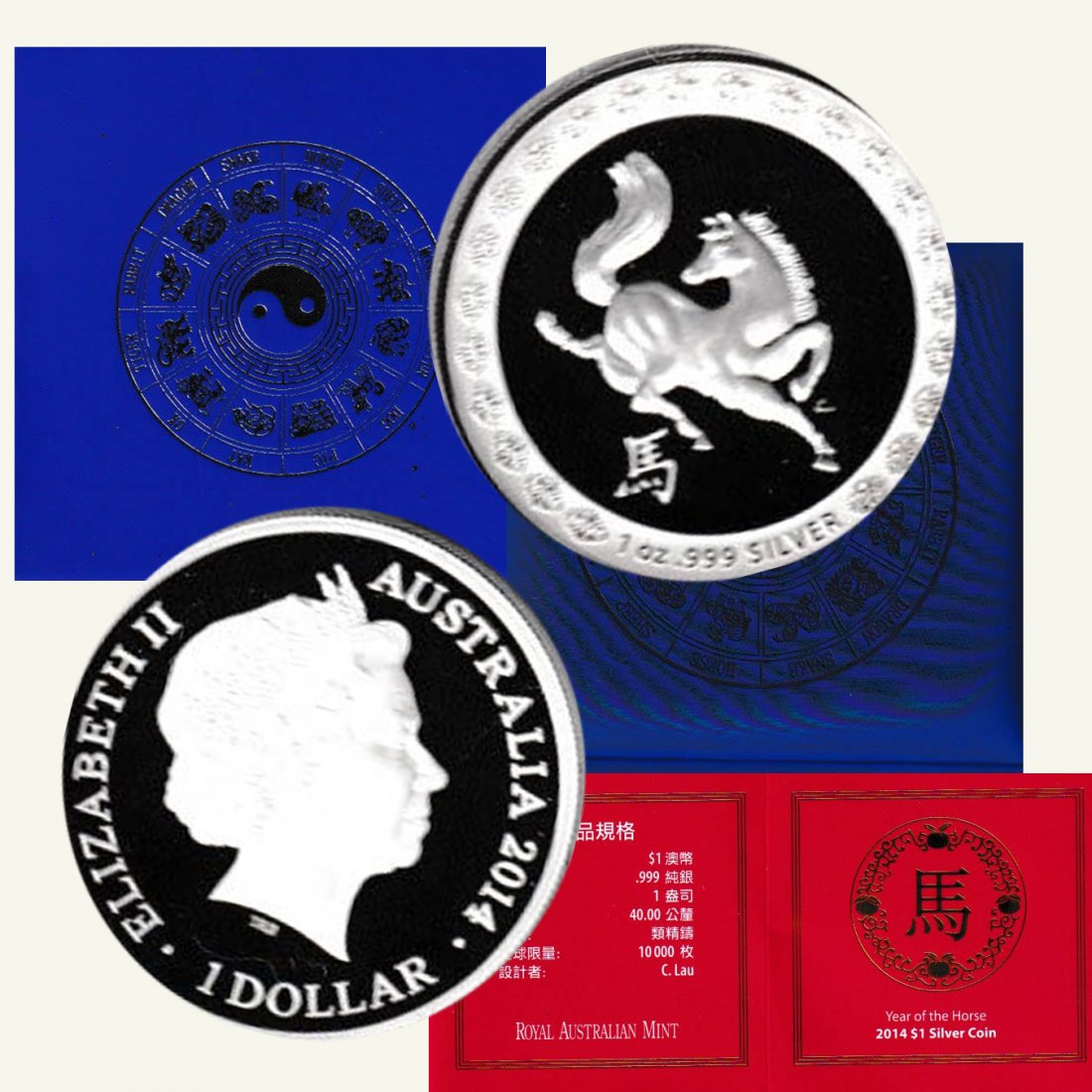  Australien 1$-Silbermünze *Jahr des Pferdes* 2014 *PP* 1oz Silber nur 10.000St!   