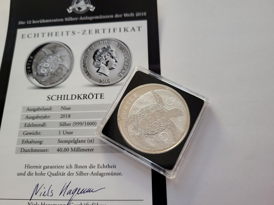  2 Dollars 2018 Schildkröte Turtle 1 Oz Silberunze Niue Spittalgold9800 (5455   