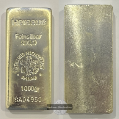  Deutschland Heraeus Edelmetalle Silberbarren 1000g FM-Frankfurt   Feinsilber: 1000g   