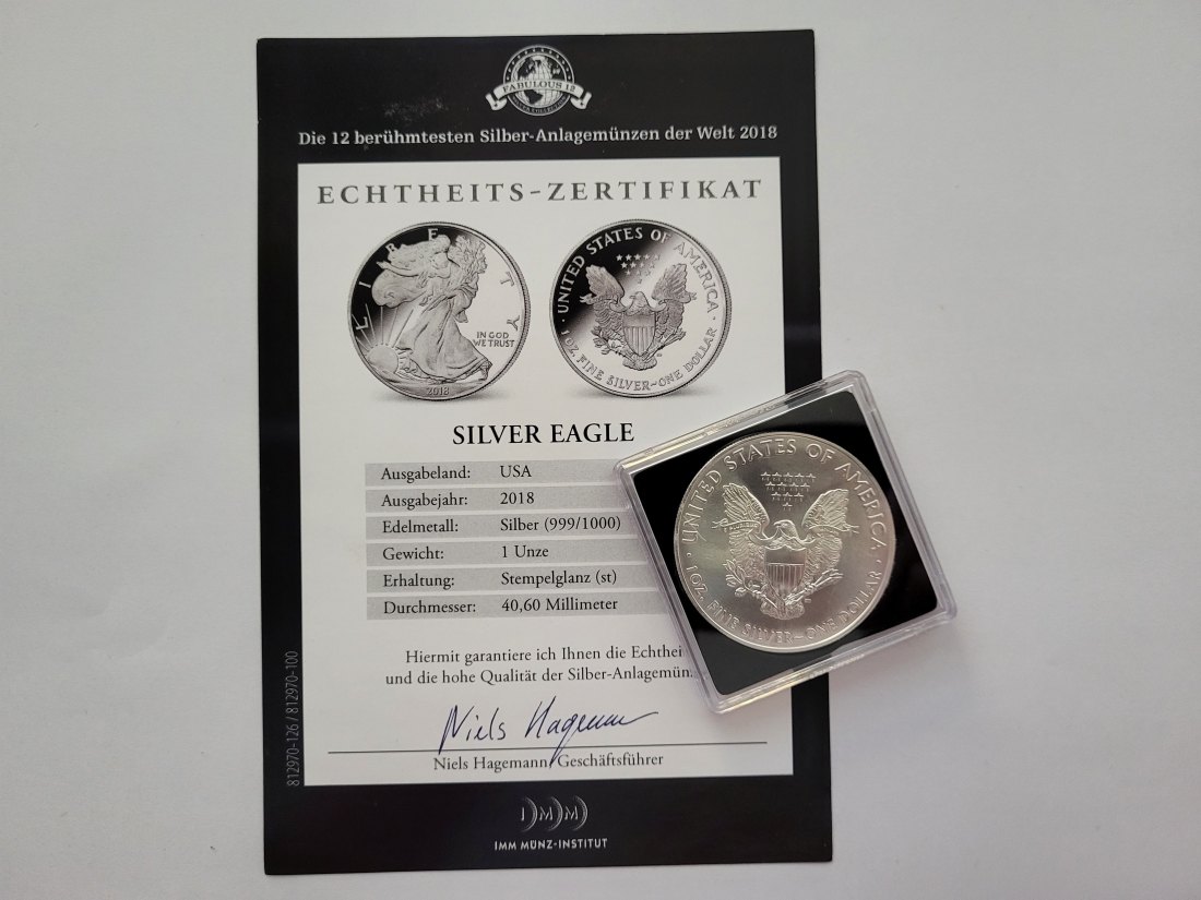  1 Dollar 2018 Silver Eagle 1 Oz Die 12 berühmtesten Silbermünzen der Welt USA Spittalgold9800 (5455   