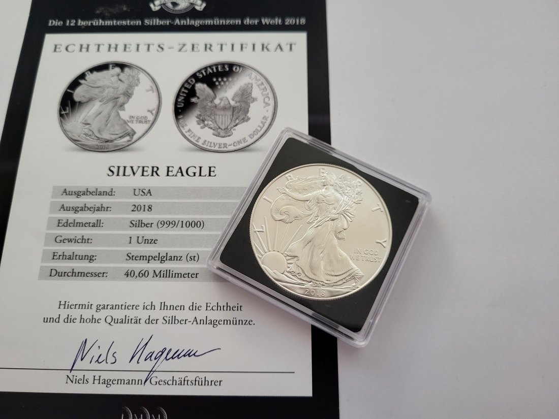  1 Dollar 2018 Silver Eagle 1 Oz Die 12 berühmtesten Silbermünzen der Welt USA Spittalgold9800 (5455   