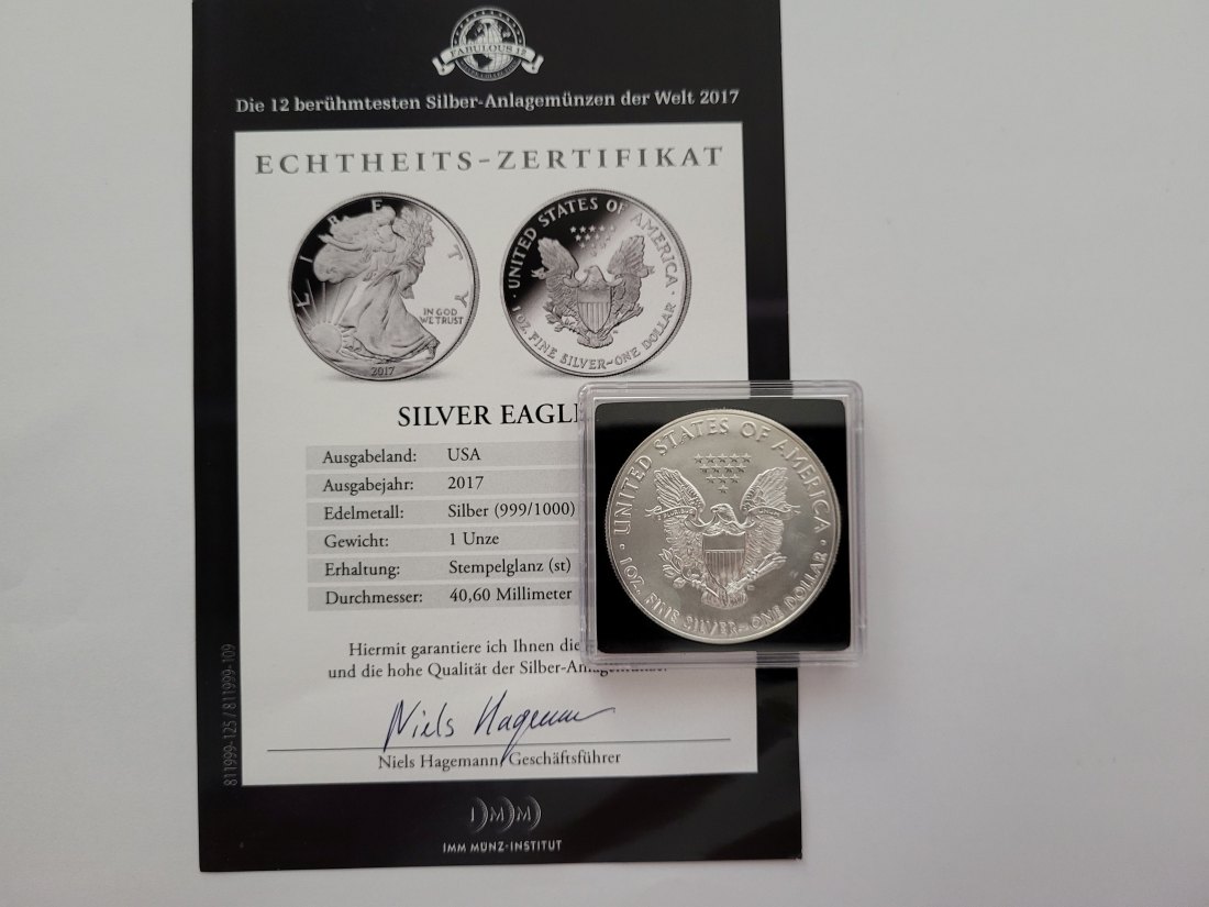  1 Dollar 2017 Silver Eagle 1 Oz Die 12 berühmtesten Silbermünzen der Welt USA Spittalgold9800 (5455   
