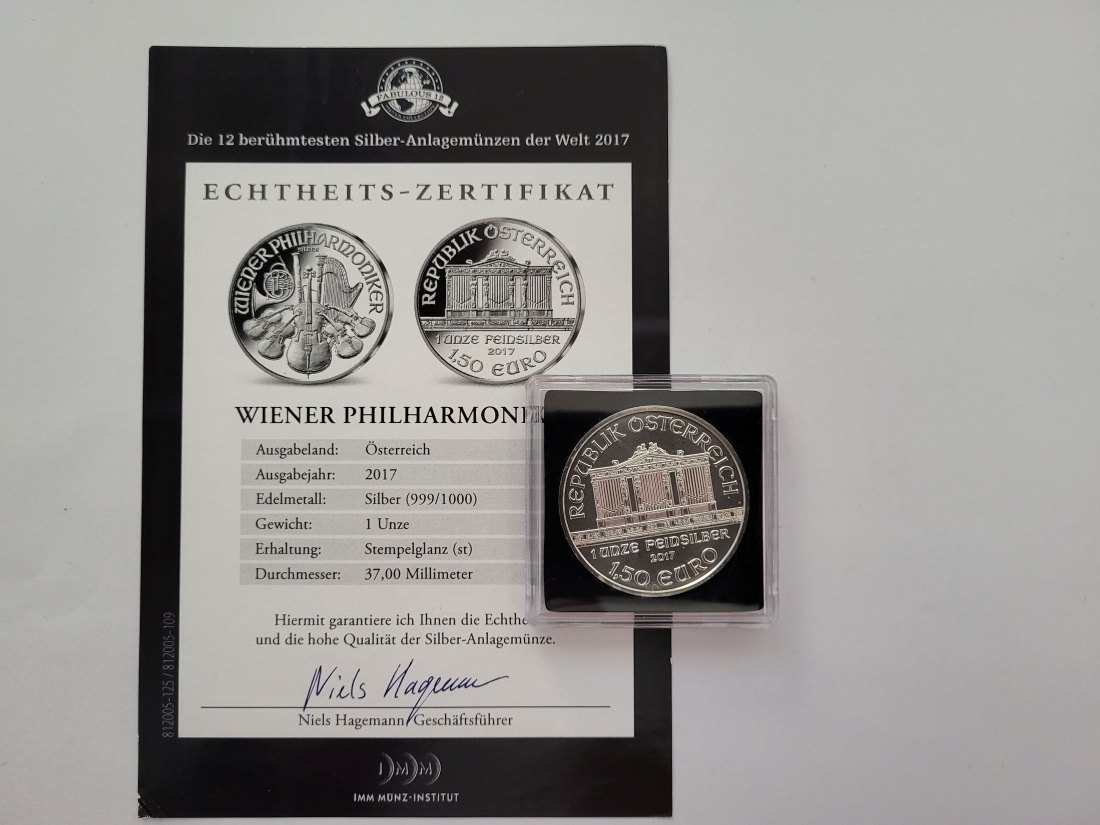  1,50 Euro 2017 Philharmoniker 1 Oz Die 12 berühmtesten Silbermünzen Österreich Spittalgold9800 (5455   