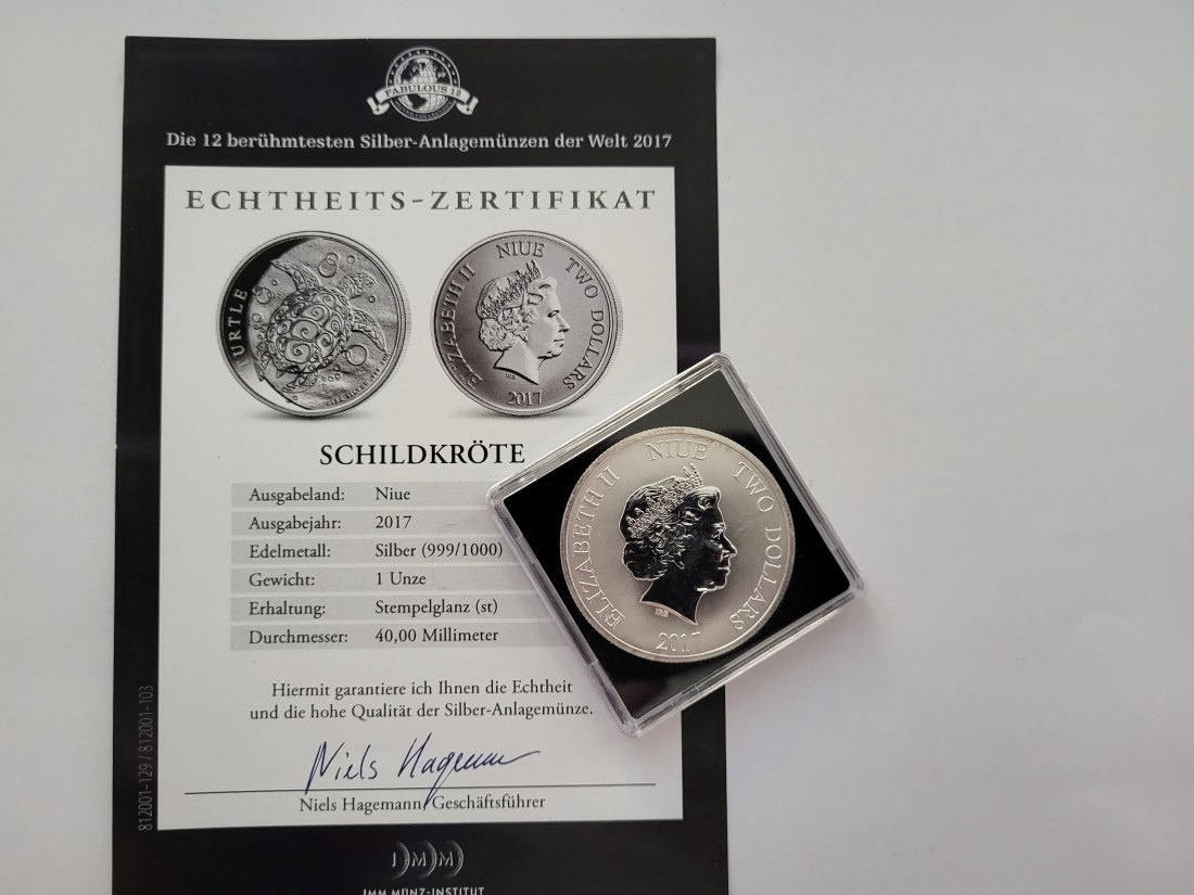  2 Dollars 2017 Schildkröte Turtle 1 Oz Silberunze Niue Spittalgold9800 (5455   