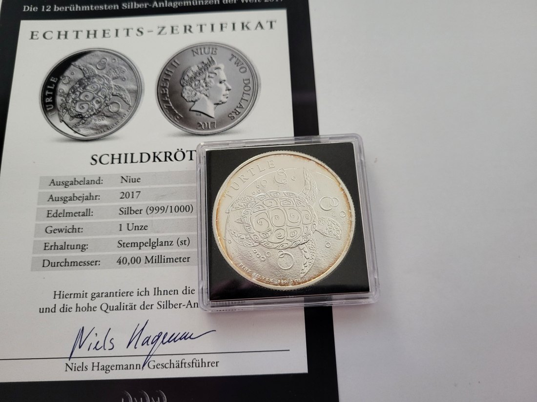  2 Dollars 2017 Schildkröte Turtle 1 Oz Silberunze Niue Spittalgold9800 (5455   