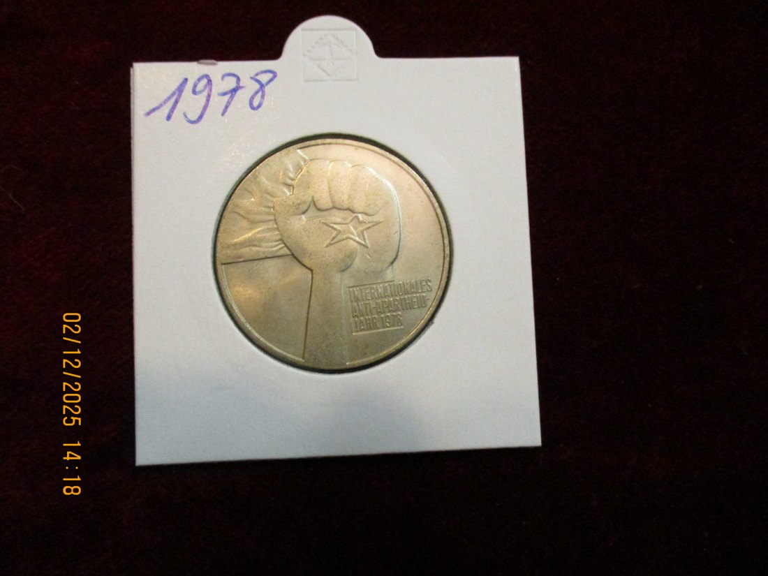  5 Mark DDR 1978 Apartheid  Metall: (K-N-Zk) Gewicht: 9,6 Gramm   
