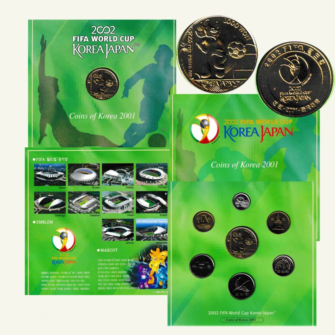  KMS Korea *FIFA World Cup 2002 Korea/Japan* 2001 mit 1.000-Won-Sondermünze *Maskottchen*   