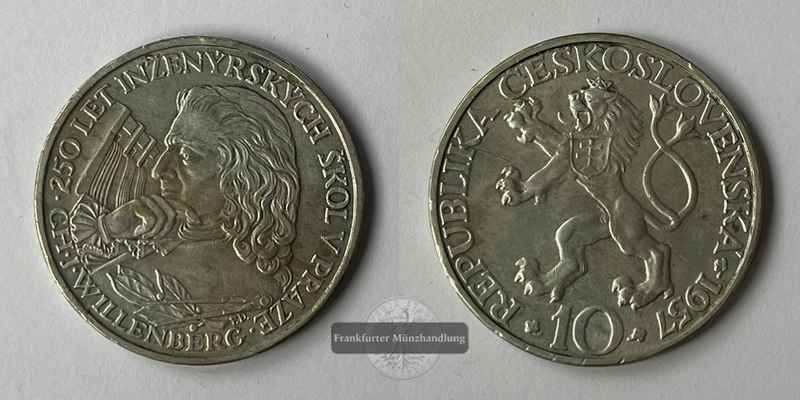  Tschechoslowakei 10 Kronen 1957 250.Jahrestag Technische Hochschule FM-Frankfurt Feinsilber: 6g   