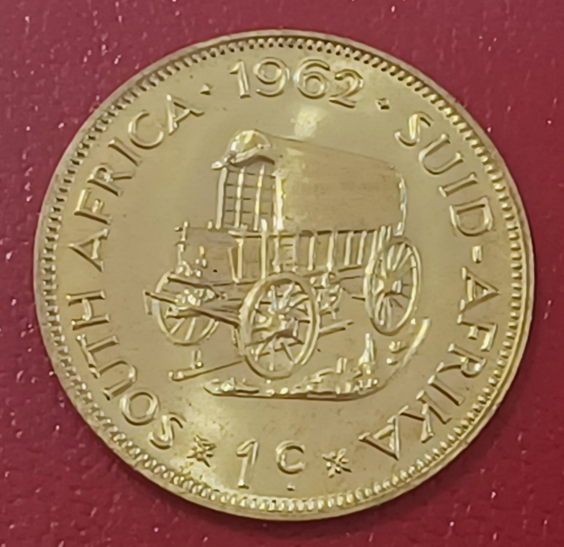  1962 South Africa Proof Van Riebeeck Wagon One Cent 1c Mintage 3,844   