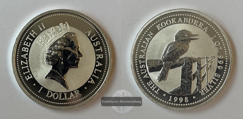  Australien 1 Dollar 1998 Kookaburra KM#362 FM-Frankfurt Feinsilber: 31,06g   