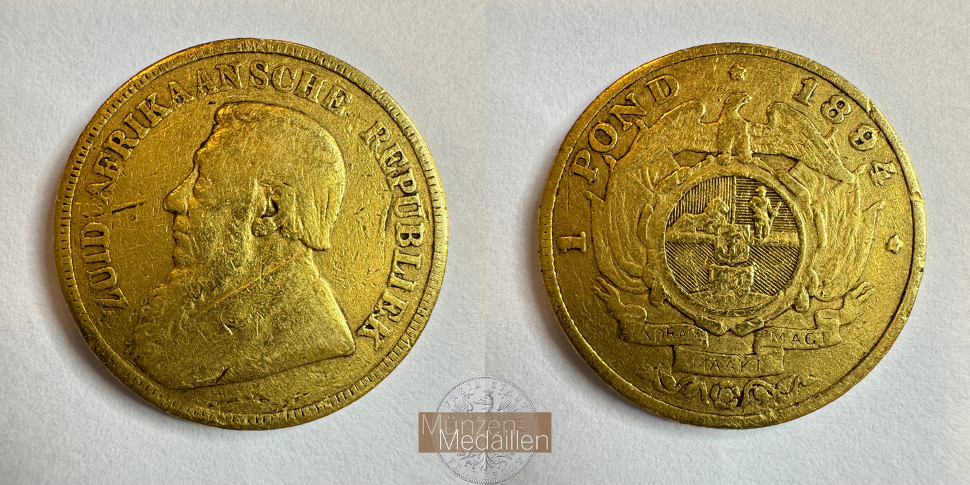  Süd Afrika 1 Pond Kruger Pond 1894 (1892-1900) MM-Frankfurt KM#10 Feingold: 7,18g   