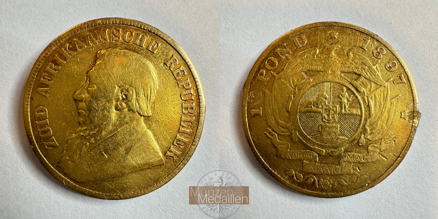  Süd Afrika 1 Pond Kruger Pond 1897 (1892-1900) MM-Frankfurt KM#10 Feingold: 7,226g   