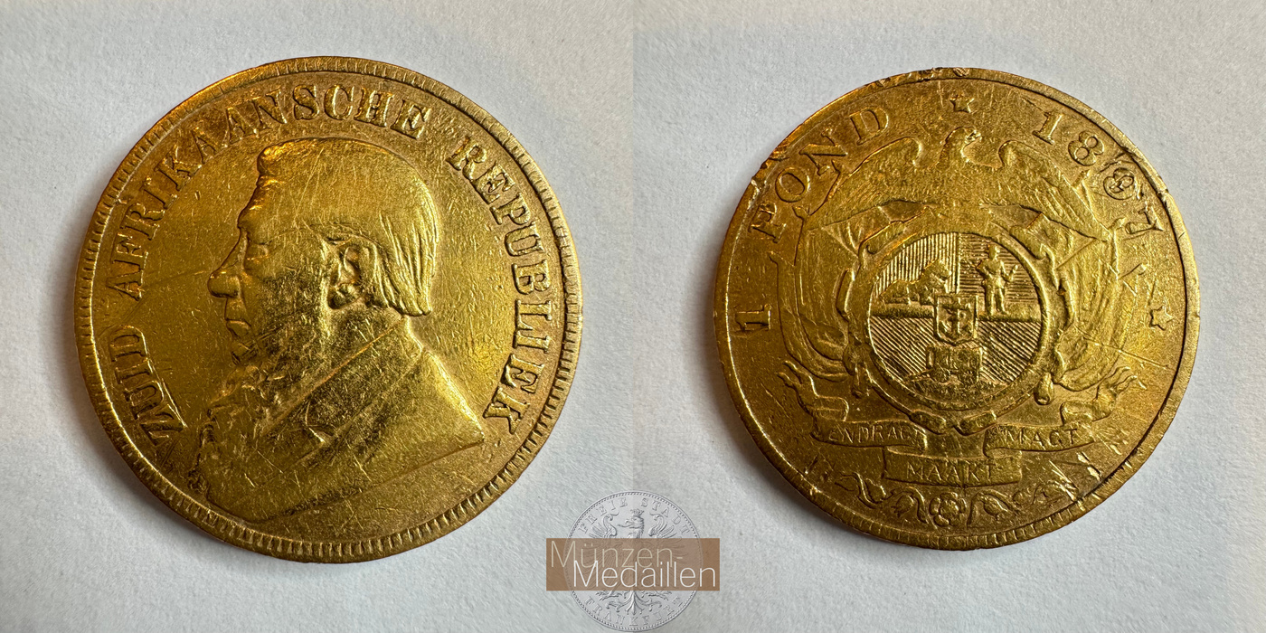  Süd Afrika 1 Pond Kruger Pond 1897 (1892-1900) MM-Frankfurt KM#10 Feingold: 7,253g   