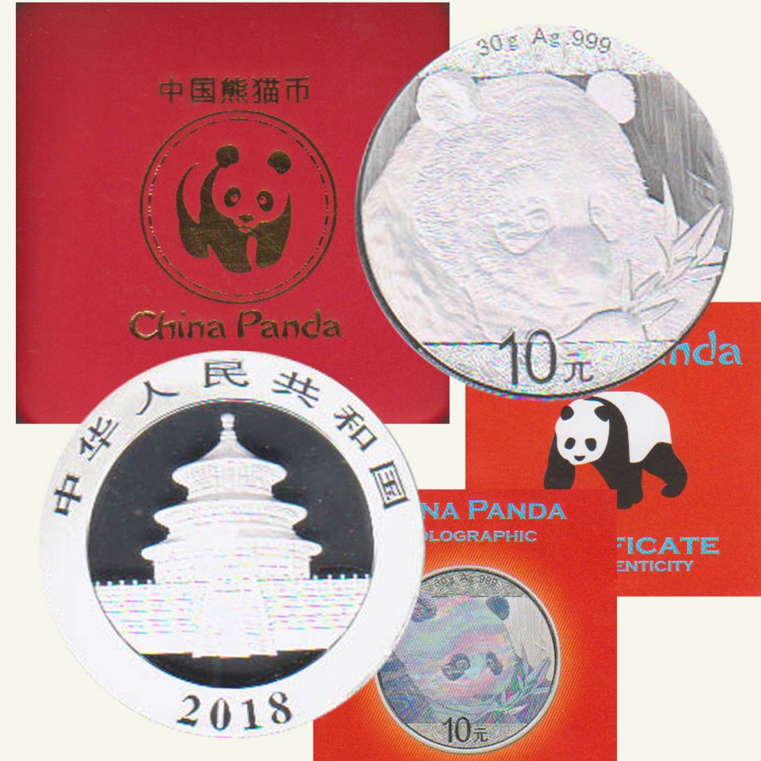  Offiz. 10-Yuan-Silbermünze China *Hologramm-Panda* 2018 1oz Silber nur 250Stück!!!   