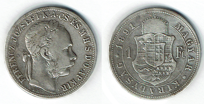  SZAIVERT KAISERREICH ÖSTERREICH UNGARN FRANZ JOSEPH GULDEN FORINT 1891 KB KREMNITZ FIUME   