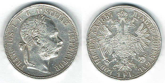  SZAIVERT KAISERREICH ÖSTERREICH FRANZ JOSEPH GULDEN 1887 WIEN   
