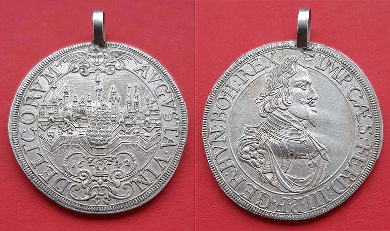  SZAIVERT ALTDEUTSCHLAND STÄDTEPRÄGUNGEN AUGSBURG TALER 1642 BRUSTBILD FERDINAND III TRAGÖSE   