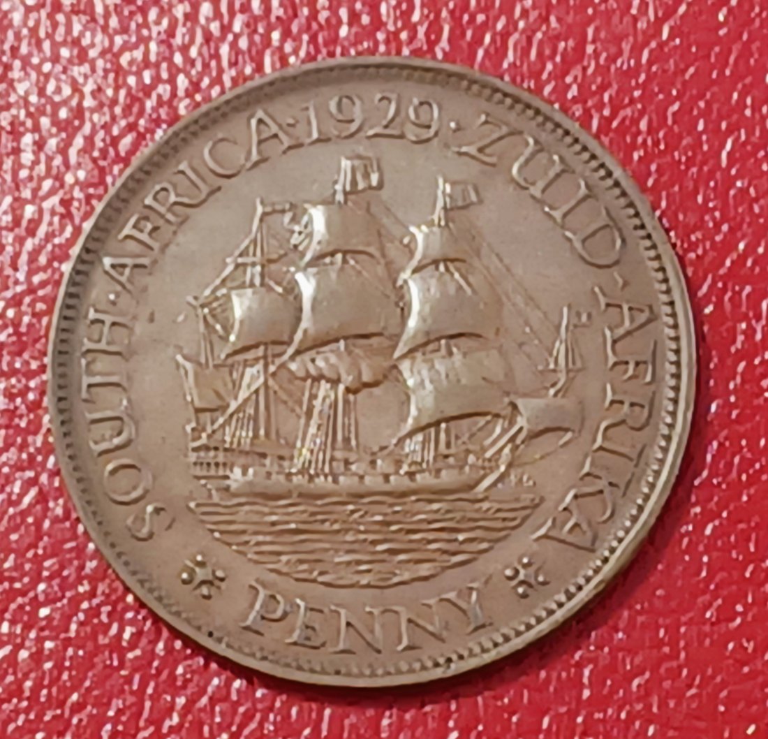  1929 South Africa Dromedaris George V One Penny 1D   