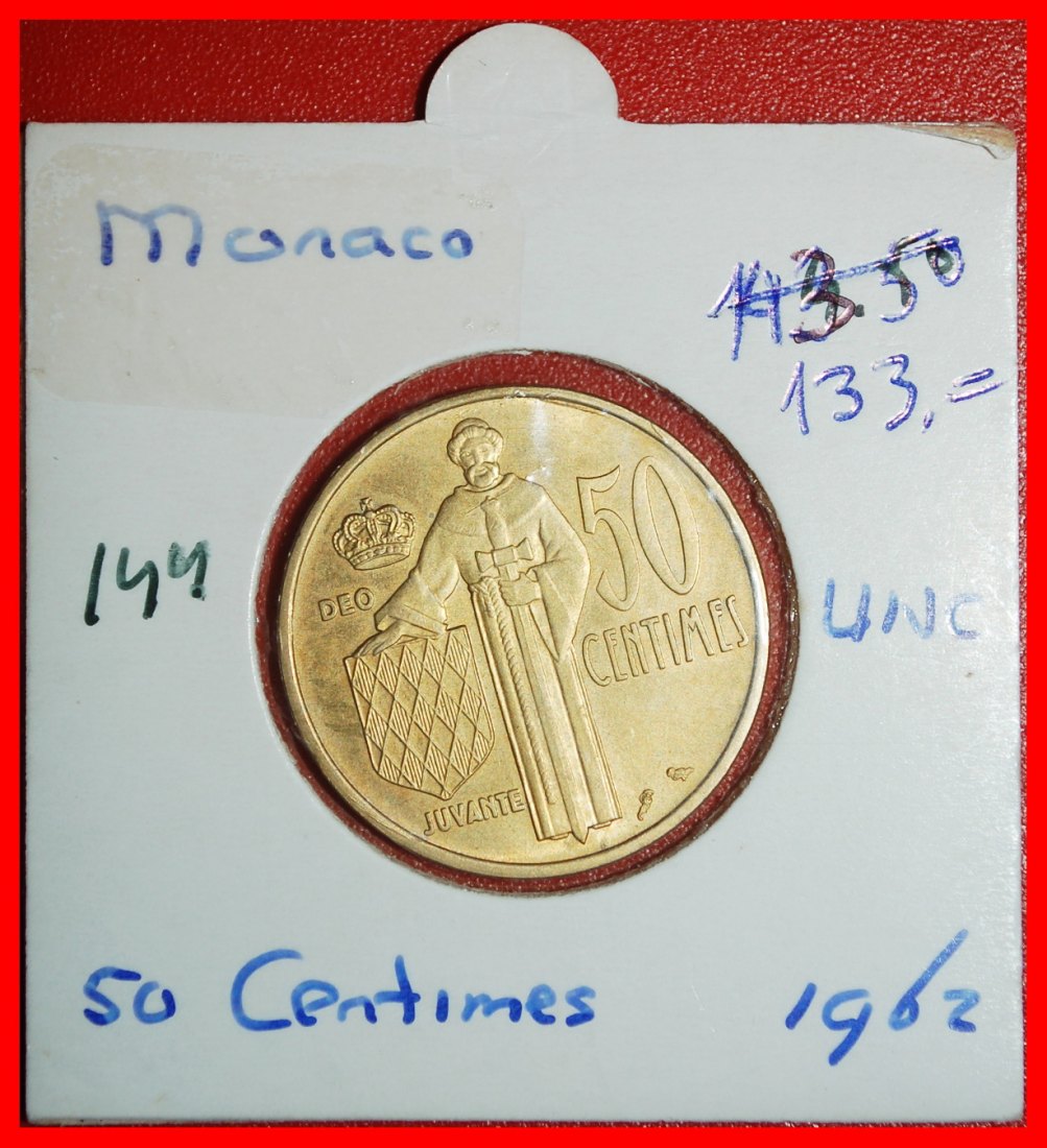 Ⰿ FRANKREICH: MONACO ★ 50 CENTIMES 1962 STG UNGEWÖHNLICH! RAINIER III. 1949-2005★OHNE VORBEHALT