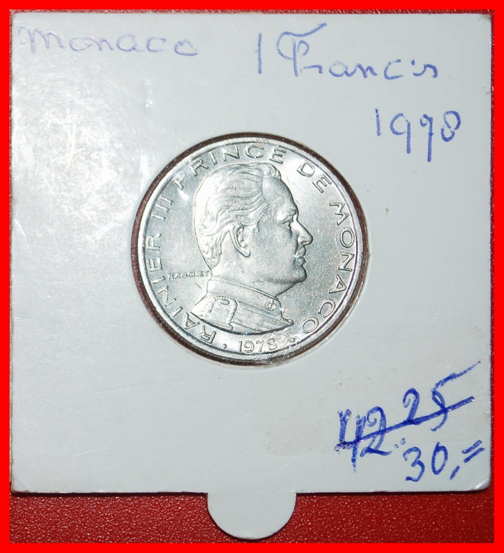  Ⰿ FRANCE (1960-1995): MONACO ★ 1 FRANC 1978 UNC SHIELD! RAINIER III 1949-2005★LOW START★NO RESERVE   
