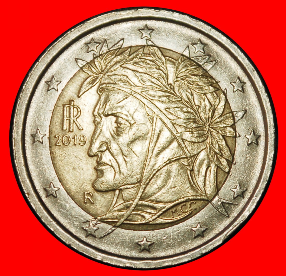 Ⰿ NON-PHALLIC TYPE 2008-2025:ITALY★2 EUROS 2019R! DANTE (1265-1321) PUBLISHED★LOW START★ NO RESERVE!   