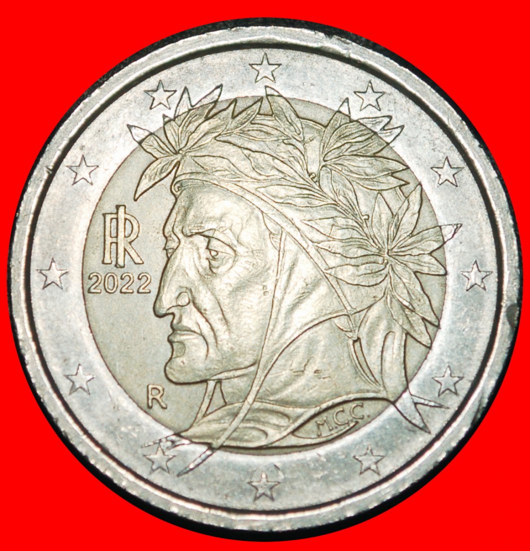  Ⰿ NON-PHALLIC TYPE 2008-2025:ITALY★2 EUROS 2022R! DANTE (1265-1321) PUBLISHED★LOW START★ NO RESERVE!   