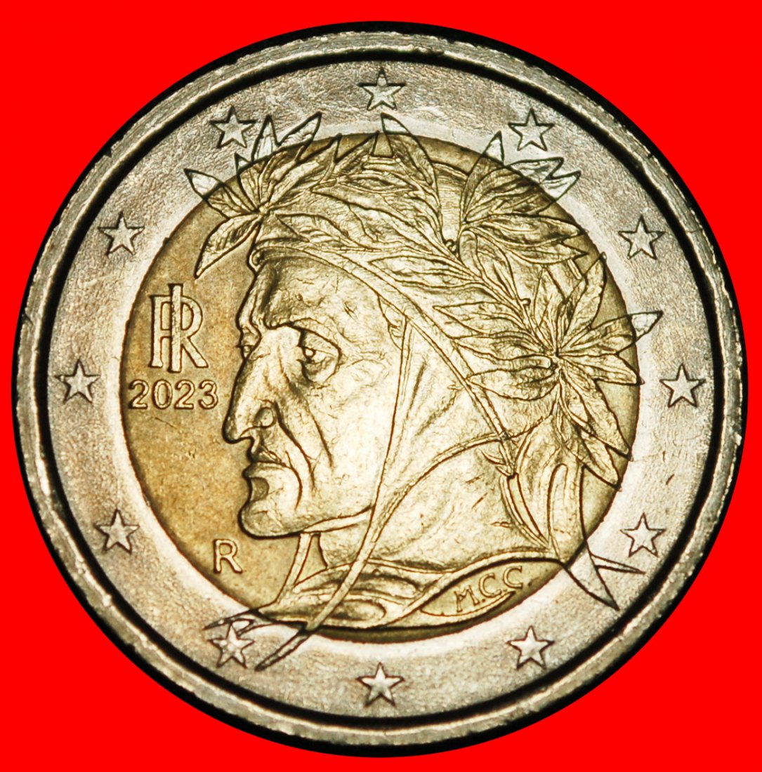 Ⰿ NON-PHALLIC TYPE 2008-2025: ITALY ★ 2 EUROS 2023R! DANTE (1265-1321) B I r1★LOW START★ NO RESERVE!