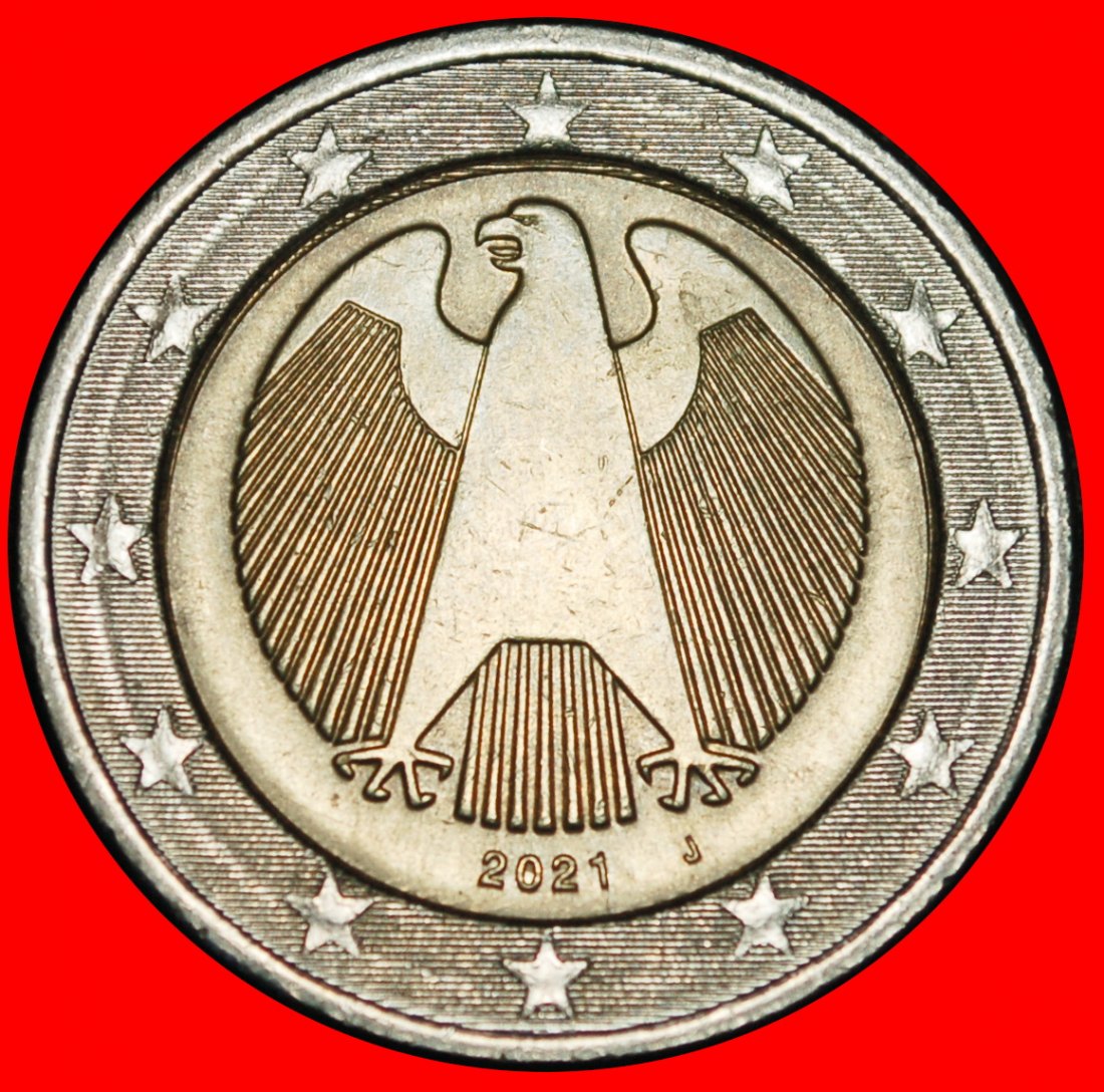 Ⰿ NON-PHALLIC TYPE (2008-2025): GERMANY ★ 2 EUROS 2021J HAMBURG! DIE I!★LOW START★ NO RESERVE!
