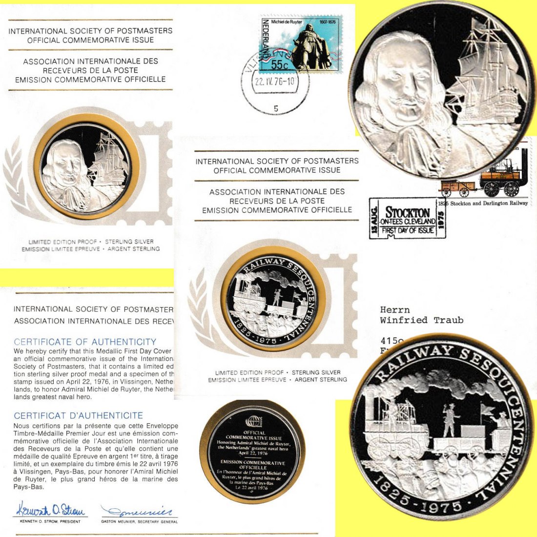  2 Silberm *Gedenkausgabe der Intern. Gesellschaft der Postmeister* 1976 *PP* 38,33g Feinsilber   