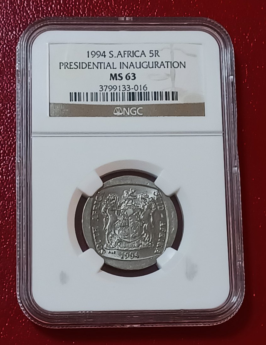  1994 South Africa Presidential Inauguration Five Rand R5 NGC MS63   