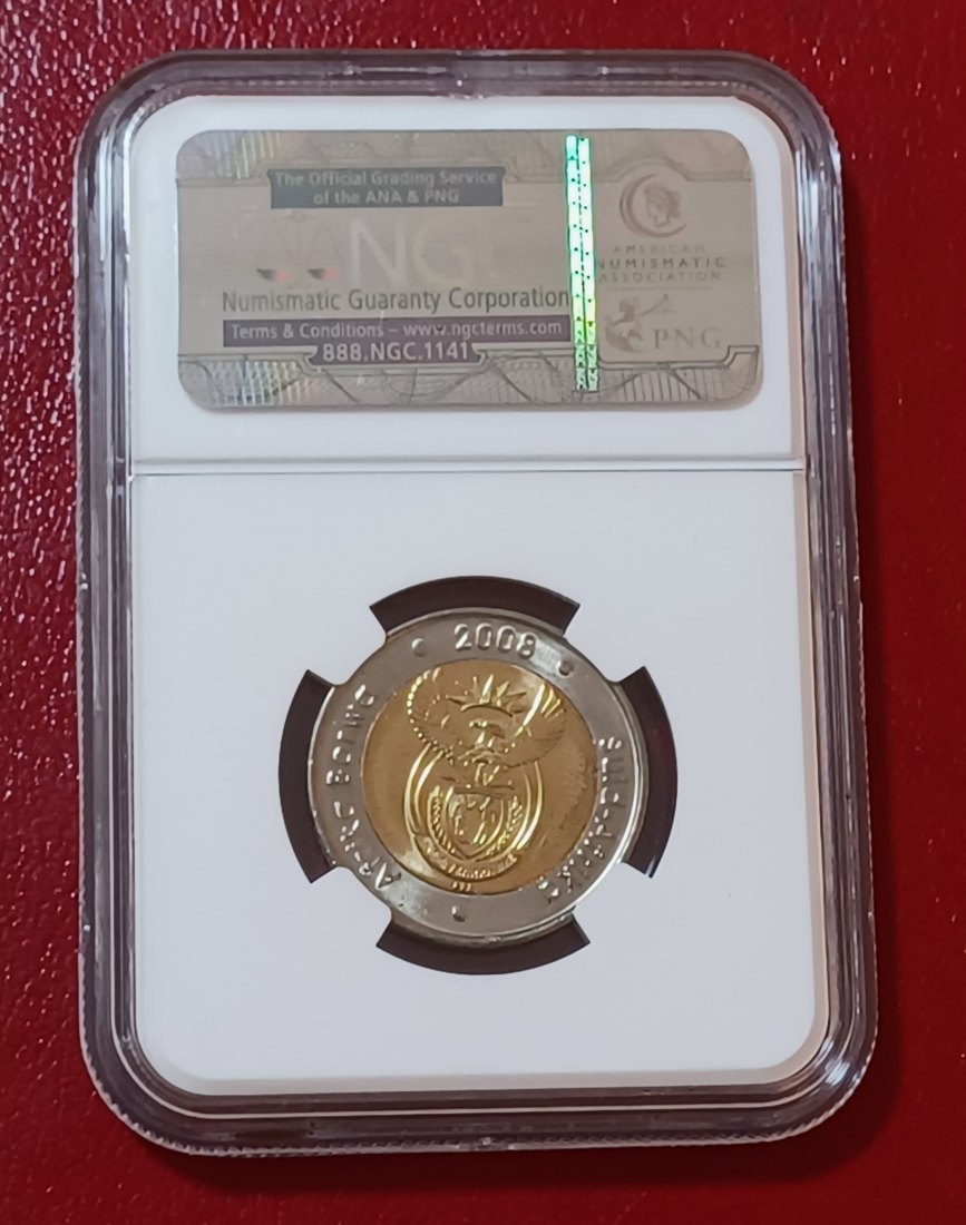  2008 South Africa Nelson Mandela 90th Birthday Bimetallic Five Rand R5 NGC MS66 SPECIAL LABEL   