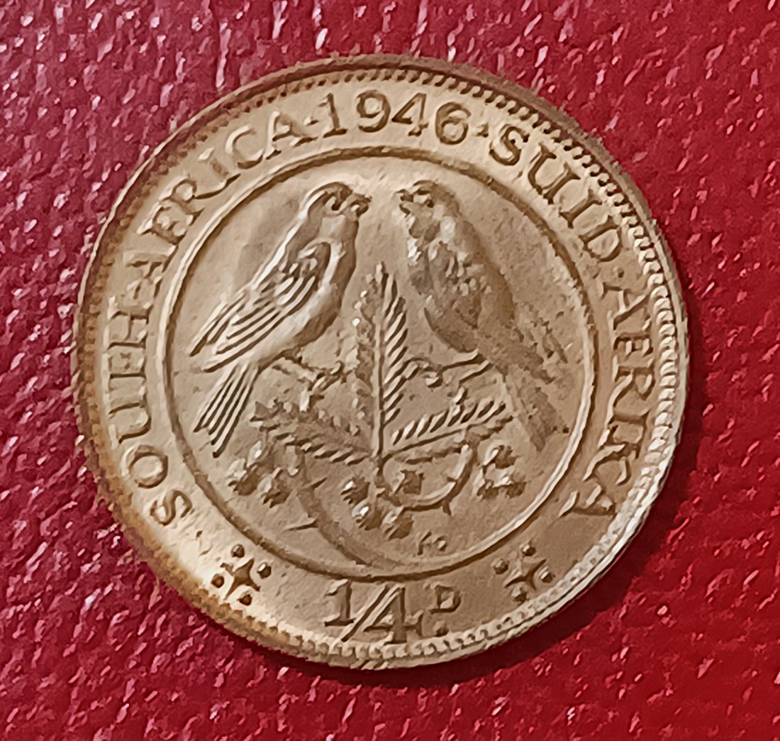  1946 BU UNC South Africa Sparrows George VI Quarter Penny ¼P   