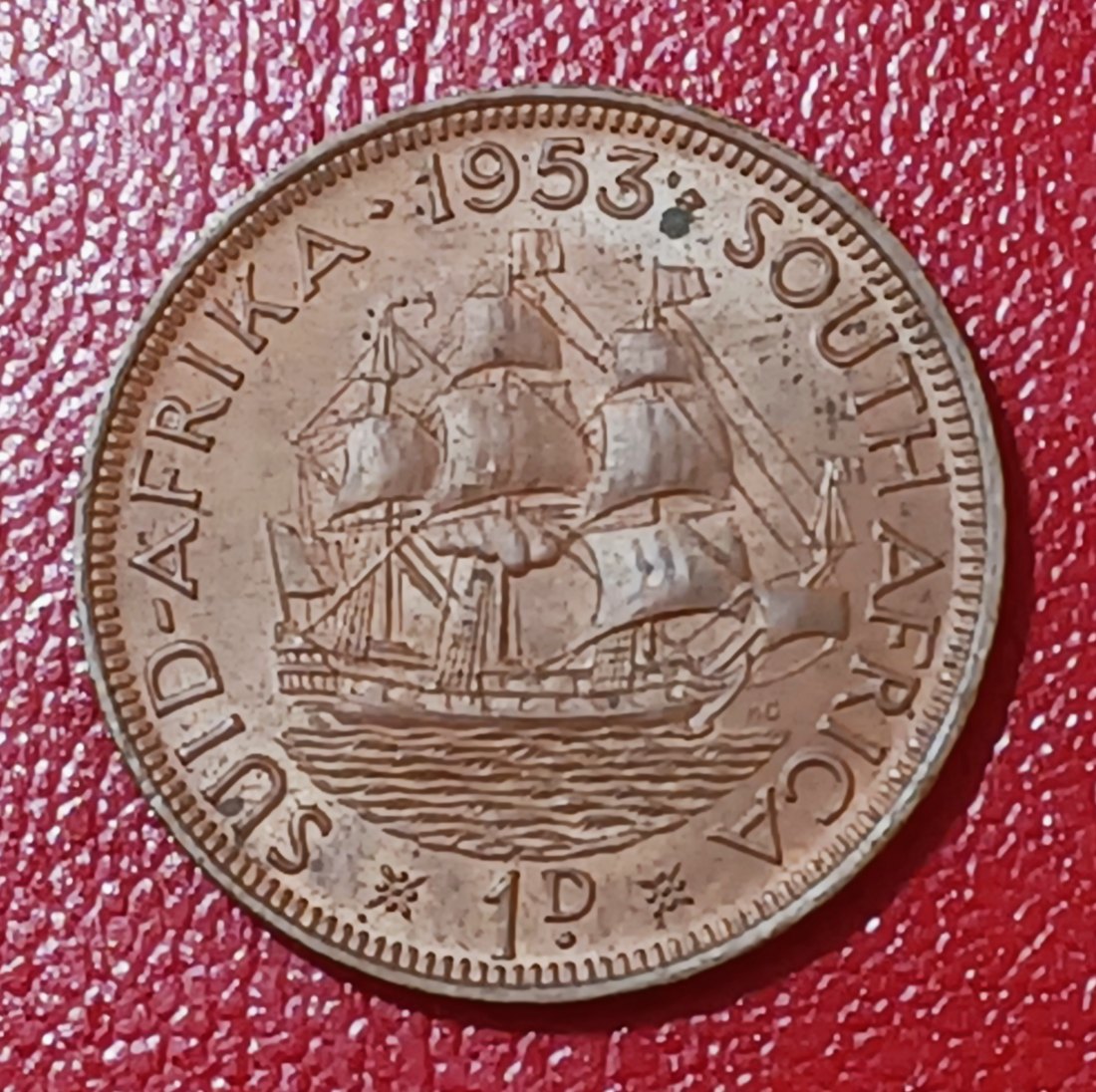  1953 South Africa BU UNC Dromedaris Ship Elizabeth II One Penny 1P   