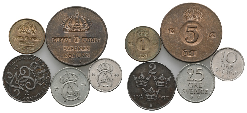  Ausland; Schweden; Kleinmünzen ( 5 Stück )   