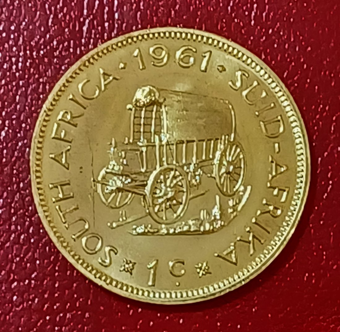  1961 South Africa Proof Van Riebeeck Wagon One Cent 1c Mintage 7,530   