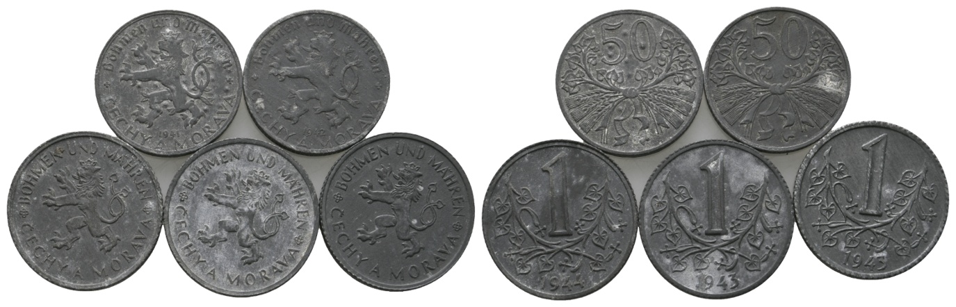  Ausland; Tschechien/ Böhmen und Mähren; Lot Kleinmünzen ( 5 Stück )   
