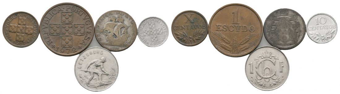  Ausland; Portugal & Luxemburg; Lot Kleinmünzen ( 5 Stück )   