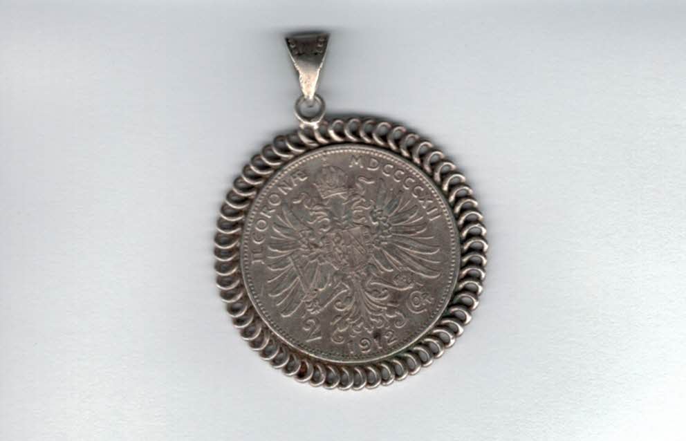  2 Kronen 1912 Anhänger silber 13g Kronenwährung Österreich Spittalgold9800 (3469)   