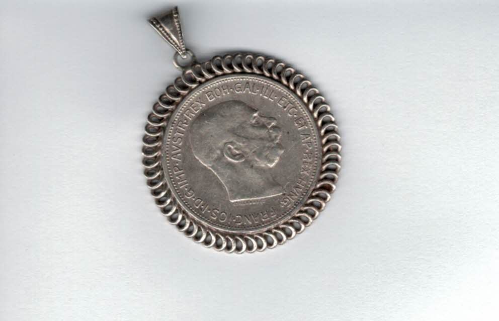  2 Kronen 1912 Anhänger silber 13g Kronenwährung Österreich Spittalgold9800 (3469)   