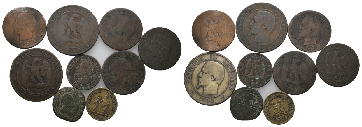 Ausland; Frankreich; Lot Kleinmünzen ( 9 Stück )   