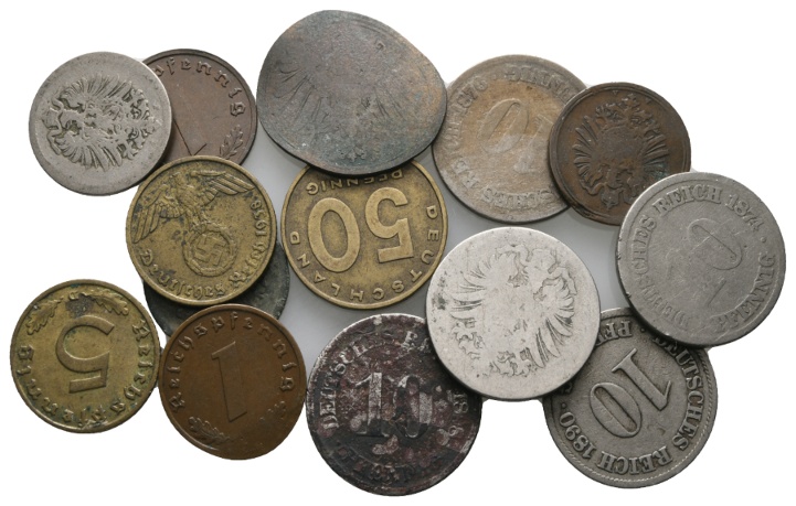  Deutsches Reich; Lot Kleinmünzen (14 Stück)   