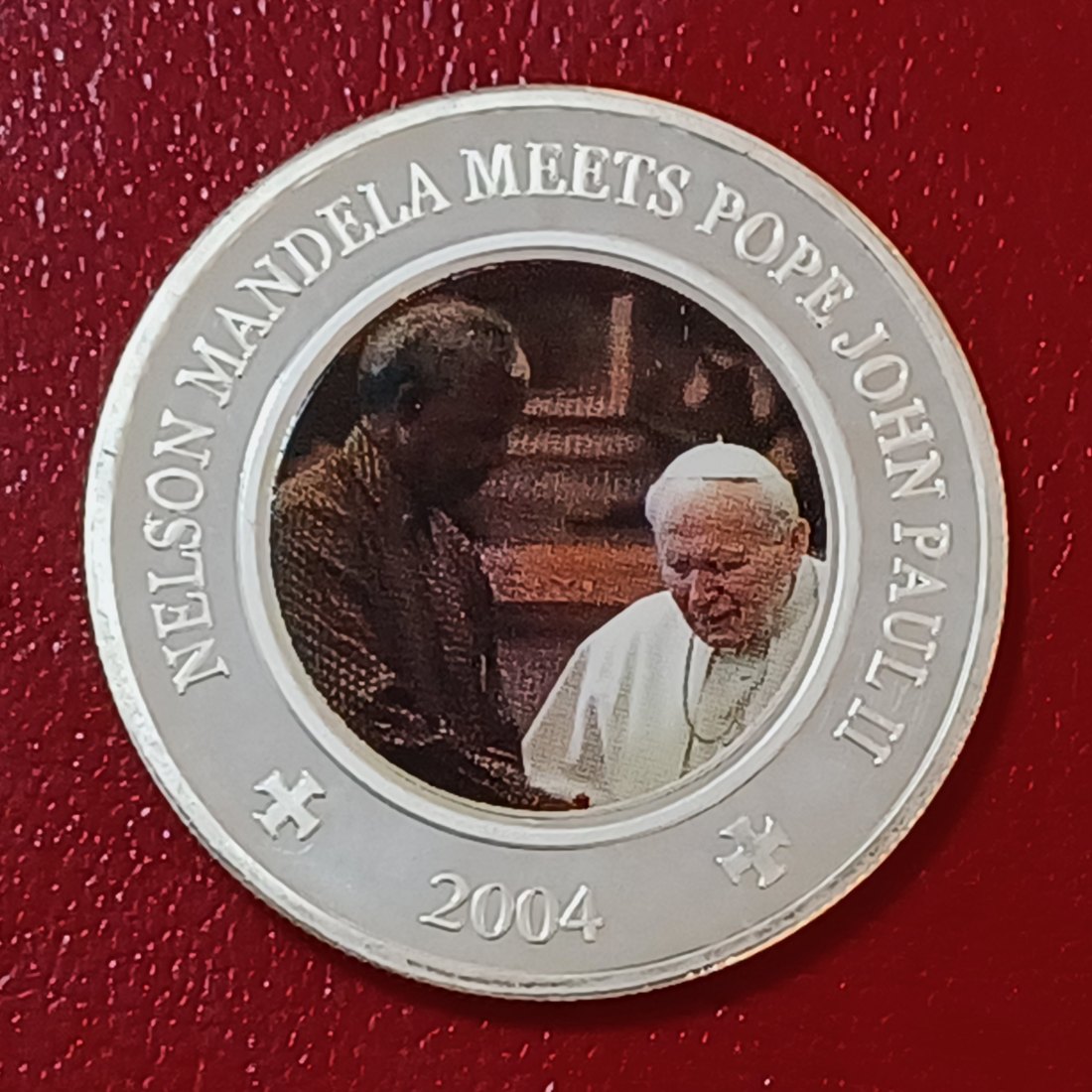  2004 PROOF Somali Republic 25 Shillings Nelson Mandela Meets Pope John Paul II   